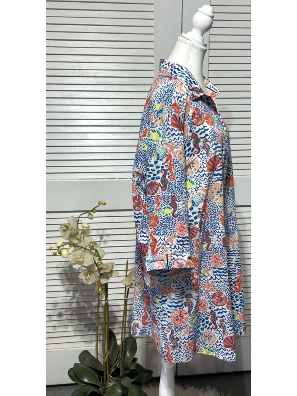 NWT Talbot Women's Blue Cotton Seahorse Crinkle Beach Shirt Dress Size 2X 3453 - Picture 6 of 14